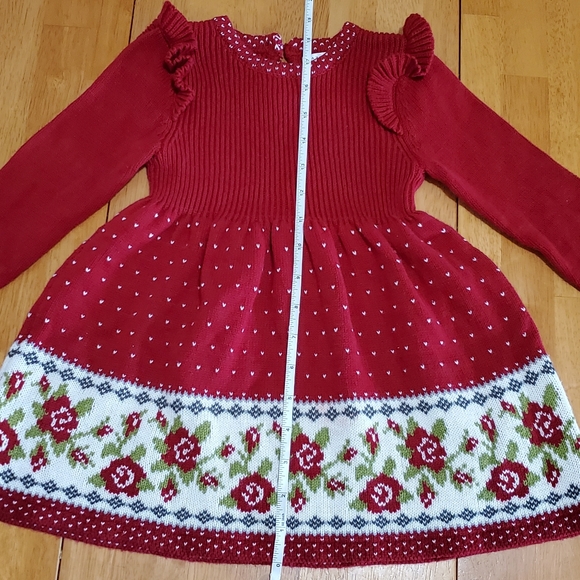 set-  knitted dress for girl with hat, christmas dress, 24 months.  Red. - Picture 10 of 13